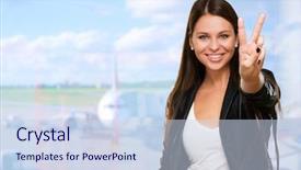  Presentation with black women beautiful woman - Presentation theme enhanced with victory sign at the airport background and a sky blue colored foreground