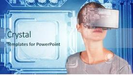  Presentation with electric circuit board - Presentation theme enhanced with video abstract electric - close up of woman using background and a sky blue colored foreground