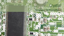  Presentation with microchips on electronic circuit board - Beautiful PPT theme featuring video abstract electric - modern electronic board close-up backdrop and a  colored foreground