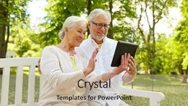  Presentation with happy retirement - Slide deck with video apps - retirement technology and old people background and a mint green colored foreground