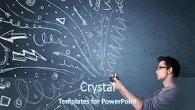  Presentation with shooting - PPT theme featuring video arrow - photographer boy shooting images while background and a ocean colored foreground