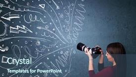  Presentation with doodles - Presentation theme with video arrow - photographer girl shooting images while background and a  colored foreground