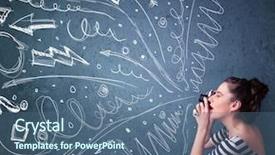  Presentation with shooting - PPT theme with video arrow - photographer girl shooting images while background and a  colored foreground