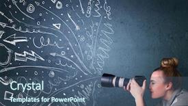  Presentation with doodles - Cool new PPT theme with video arrow - photographer girl shooting images while backdrop and a ocean colored foreground