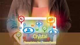  Presentation with music sign colorful - Beautiful theme featuring video arrow - young girl presenting a tablet backdrop and a  colored foreground