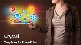  Presentation with colorful - Beautiful presentation theme featuring video background e business - young girl presenting a tablet backdrop and a  colored foreground