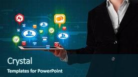  Presentation with colorful - Audience pleasing PPT theme consisting of video background e business - young girl presenting a tablet backdrop and a  colored foreground