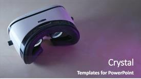  Presentation with virtual reality therapy - Amazing PPT theme having video background purple - virtual reality device playing movie backdrop and a gray colored foreground
