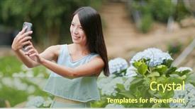  Presentation with hydrangea - Amazing PPT theme having video background purple - woman taking photo on cellphone backdrop and a tawny brown colored foreground
