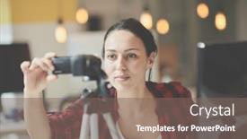  Presentation with blogger - Audience pleasing slides consisting of video-blogger-millenial-business-woman backdrop and a violet colored foreground