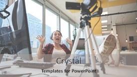  Presentation with cosmetics beauty - Amazing theme having video-blogger-millenial-business-woman backdrop and a light gray colored foreground