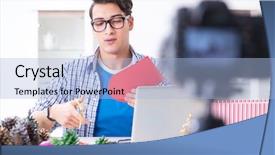  Presentation with paper making - PPT theme with video blogger recording making paper background and a  colored foreground