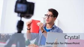  Presentation with paper making - Colorful slides enhanced with video blogger recording making paper backdrop and a  colored foreground