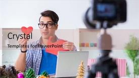  Presentation with paper making - Presentation theme having video blogger recording making paper background and a  colored foreground