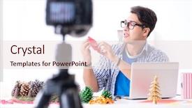  Presentation with paper making - Slides having video blogger recording making paper background and a  colored foreground