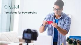  Presentation with paper making - Slides featuring video blogger recording making paper background and a  colored foreground