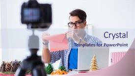  Presentation with paper making - Slides with video blogger recording making paper background and a  colored foreground