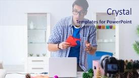  Presentation with paper making - Colorful PPT theme enhanced with video blogger recording making paper backdrop and a  colored foreground