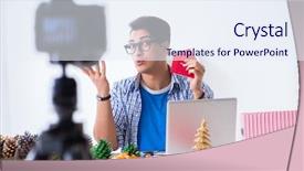  Presentation with paper making - Beautiful presentation design featuring video blogger recording making paper backdrop and a sky blue colored foreground