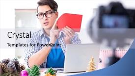  Presentation with paper making - Presentation theme consisting of video blogger recording making paper background and a  colored foreground