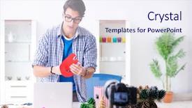  Presentation with paper making - Slides having video blogger recording making paper background and a  colored foreground