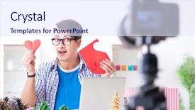  Presentation with paper making - Slide deck featuring video blogger recording making paper background and a  colored foreground