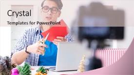  Presentation with paper making - Beautiful PPT theme featuring video blogger recording making paper backdrop and a lemonade colored foreground