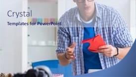  Presentation with paper making - Cool new PPT theme with video blogger recording making paper decoration backdrop and a sky blue colored foreground