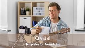  Presentation with music book - Audience pleasing presentation design consisting of video-blogging-and-people-concept backdrop and a coral colored foreground