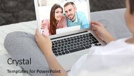  Presentation with video conferencing - Amazing PPT theme having video call and chat concept modern communication technology boy video conferencing on laptop backdrop and a light gray colored foreground