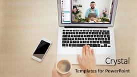  Presentation with modern flowers - Cool new theme with video call and chat concept backdrop and a soft green colored foreground