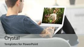  Presentation with modern flowers - Audience pleasing PPT theme consisting of video call and chat concept backdrop and a light gray colored foreground