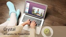  Presentation with modern flowers - PPT theme enhanced with video call and chat concept background and a coral colored foreground