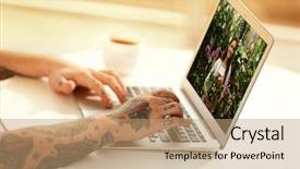  Presentation with modern flowers - Presentation theme with video call and chat concept background and a coral colored foreground