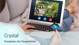  Presentation with modern flowers - Beautiful presentation theme featuring video call and chat concept backdrop and a sky blue colored foreground