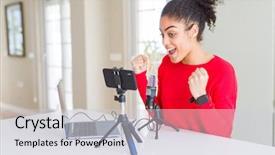  Presentation with chat - Presentation design featuring video call using smartphone camera background and a light gray colored foreground