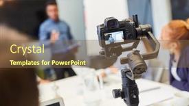  Presentation with business training - PPT theme with video-camera-during-live-streaming background and a tawny brown colored foreground