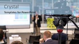  Presentation with recording - Slide deck having video-camera-on-tripod-recording background and a light blue colored foreground