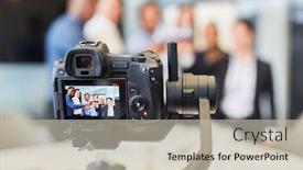  Presentation with online streaming - Presentation theme consisting of video-camera-recording-a-company background and a soft green colored foreground