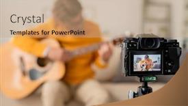  Presentation with video - PPT theme consisting of video-camera-with-contemporary-young background and a coral colored foreground