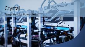  Presentation with miner - Cool new PPT theme with video card - bitcoin miner it hardware electronic backdrop and a light blue colored foreground