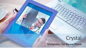  Presentation with chit chat vti - Colorful slide set enhanced with video chat app against woman backdrop and a light blue colored foreground
