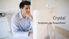  Presentation with video conference - Beautiful presentation design featuring video conference - casual businessman working at his backdrop and a lemonade colored foreground