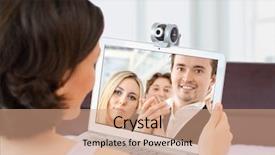  Presentation with video conference - Amazing presentation having video conference - young woman chatting via backdrop and a coral colored foreground