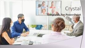  Presentation with video conference - Beautiful PPT theme featuring video-conference-in-the-business backdrop and a sky blue colored foreground