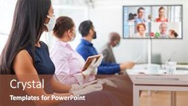  Presentation with video conference - Amazing presentation design having video-conference-in-the-business backdrop and a red colored foreground