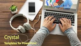  Presentation with video conferencing - Slides featuring video conferencing with travel agent background and a tawny brown colored foreground