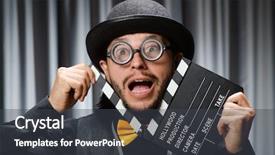  Presentation with movie curtain - Colorful theme enhanced with video curtains - funny man with movie board backdrop and a  colored foreground