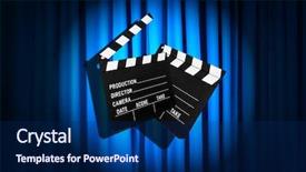  Presentation with movie curtain - Colorful presentation theme enhanced with video curtains - movie clapper board against curtain backdrop and a  colored foreground