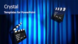  Presentation with movie curtain - Presentation design having video curtains - movie clapper board against curtain background and a  colored foreground